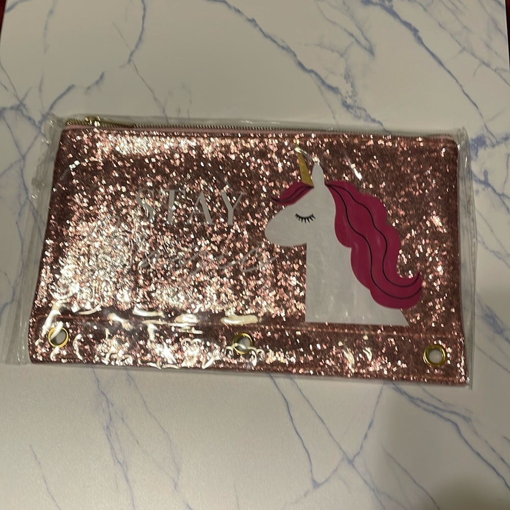Unicorn Ruby & cash pink glittery pencil zipper pouch-NWT’s- says stay magic